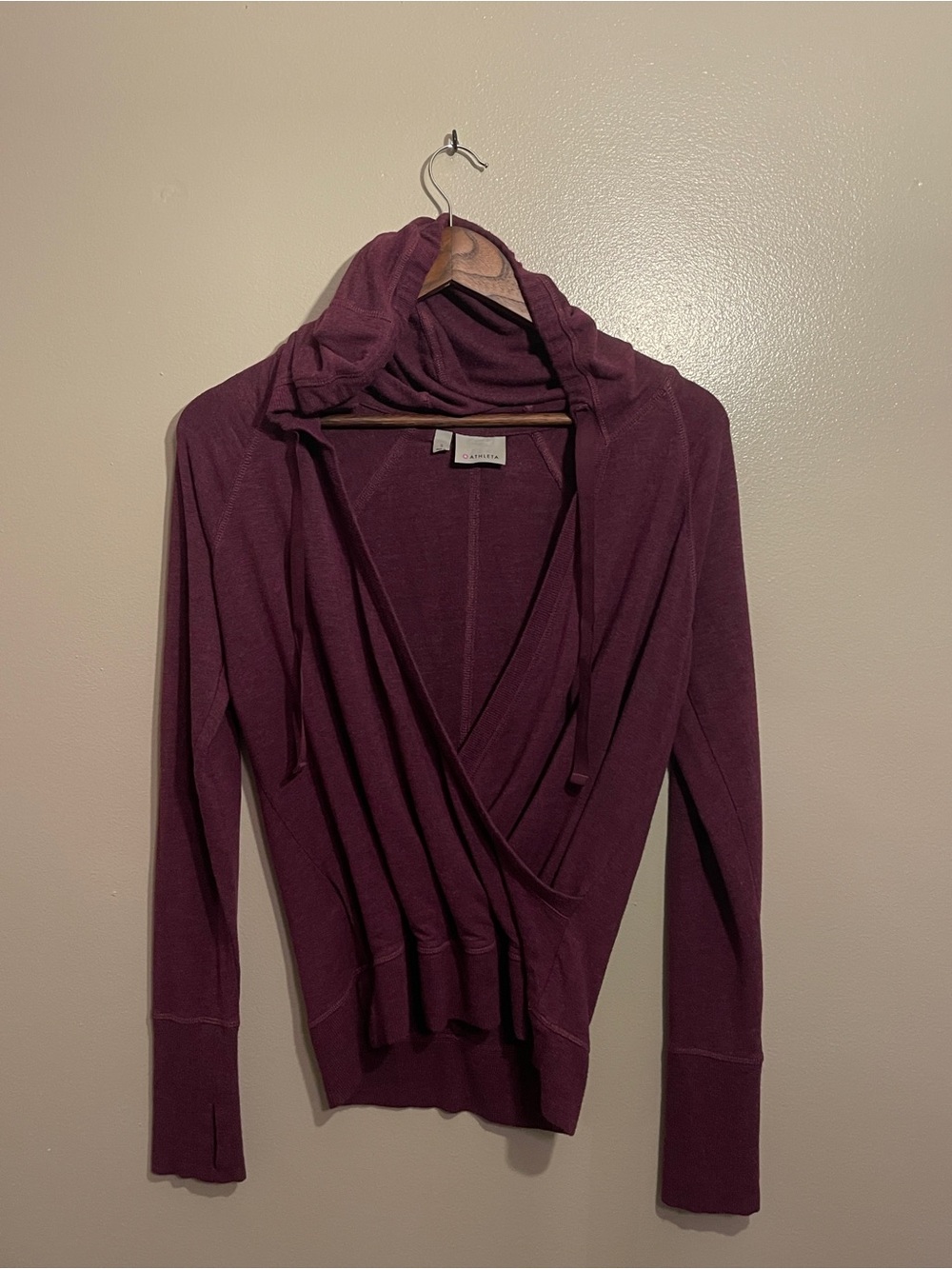 Athleta Plum Wrap-Front Hoodie Sweater, Women’s size S